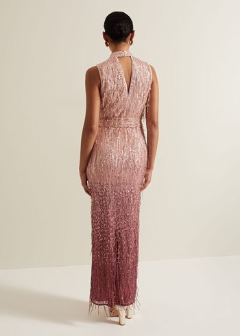 Phase Eight Becka Fringe Sequin Dress Pink USA | 3582041-YI